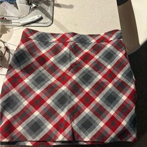 LOFT Red and Gray Checkered Skirt